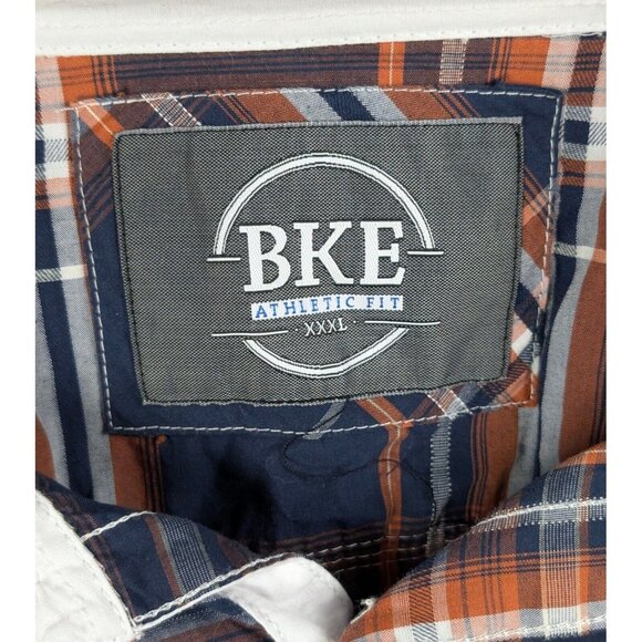 BKE Athletic Fit Plaid Shirt Mens Size XXXL 3XL Button Blue Orange Long Sleeve - Picture 3 of 4